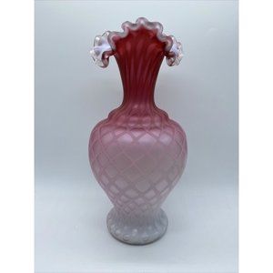 Antique Vintage Mt. Washington Victorian Pink Satin Cased Diamond Quilted Vase